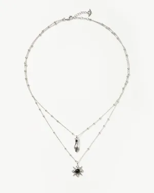 Harris Reed Handpicked Double Chain Pendant Necklace | Silver Plated/Pearl & Onyx