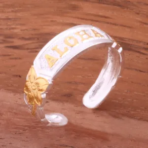 Hawaiian Scroll Two Tone Yellow Gold Plated ALOHA Cut Out Edge Toe Ring
