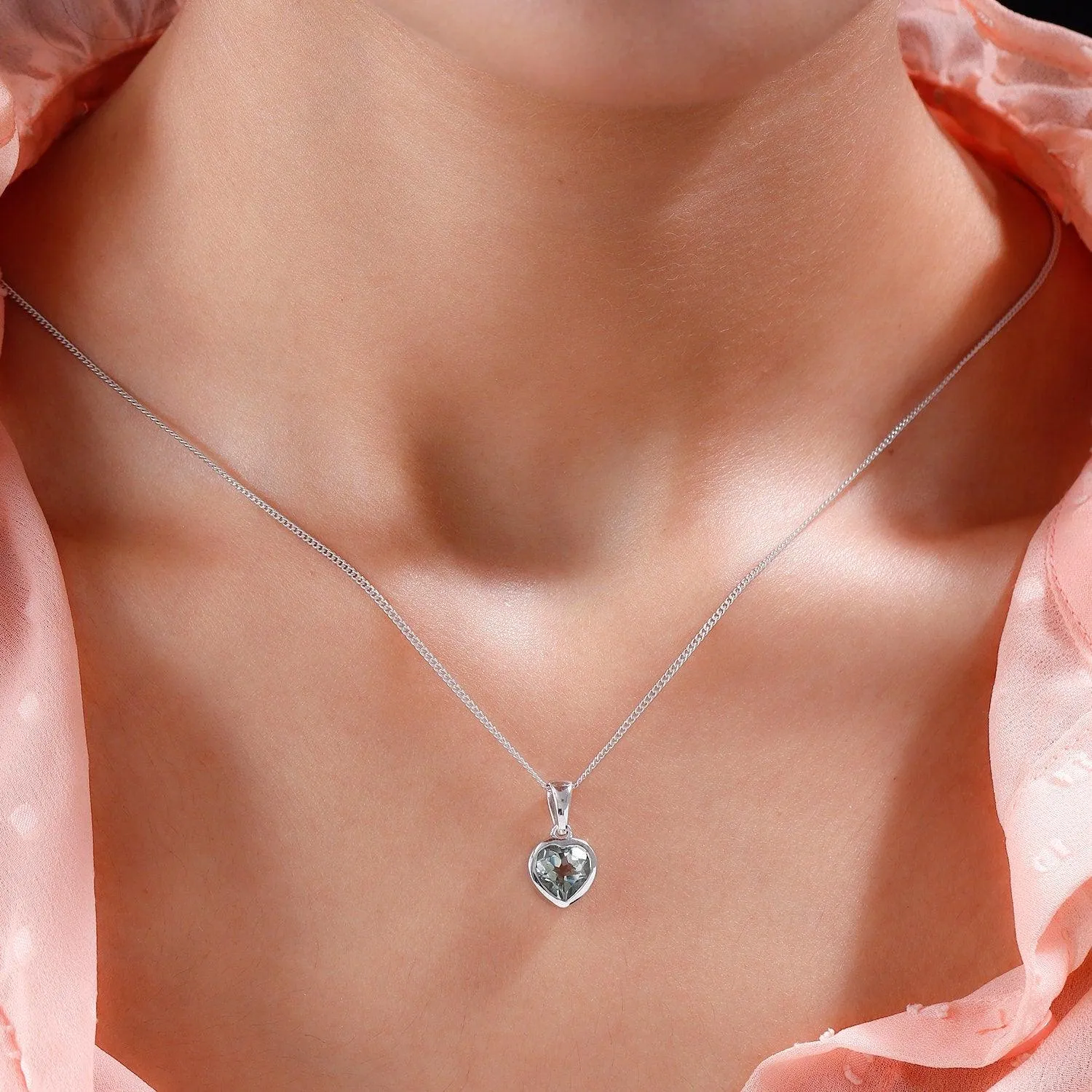 Heart Pendant Necklace , 925 Sterling Silver , Heart Gemstone Pendant , 8 mm Heart Pendant  , Gift for her , Love Necklace, Love Pendant
