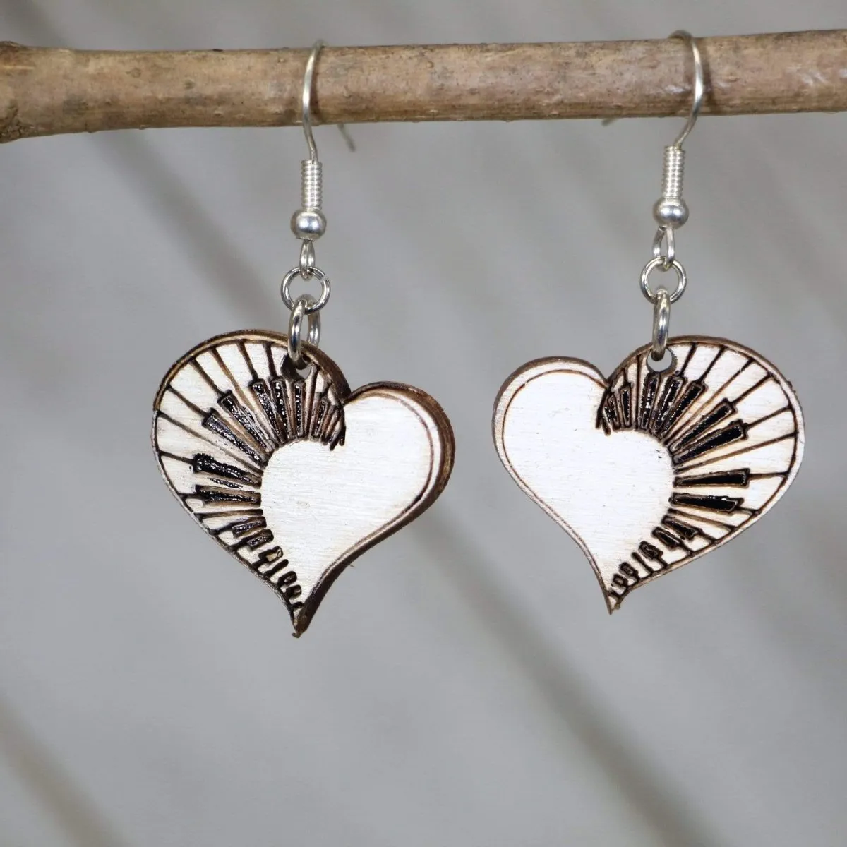 Heart Piano Wooden Dangle Earrings by Cate's Concepts, LLC