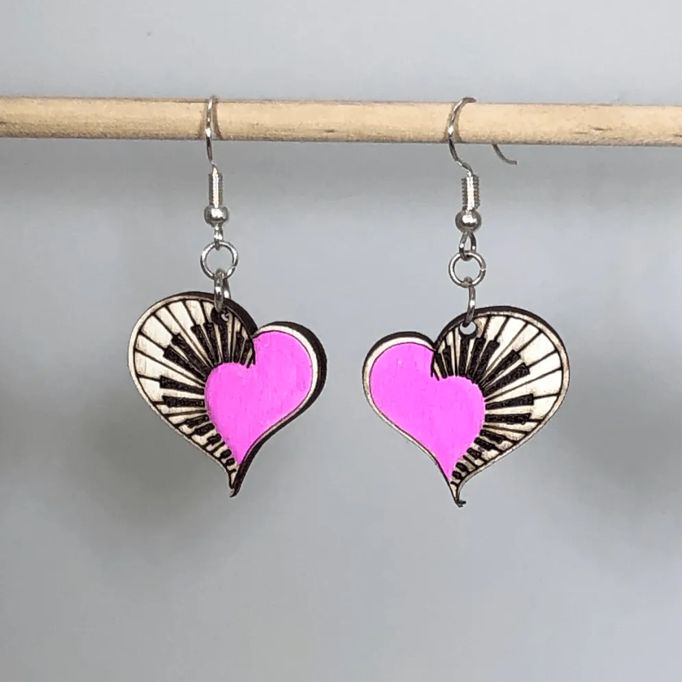 Heart Piano Wooden Dangle Earrings by Cate's Concepts, LLC