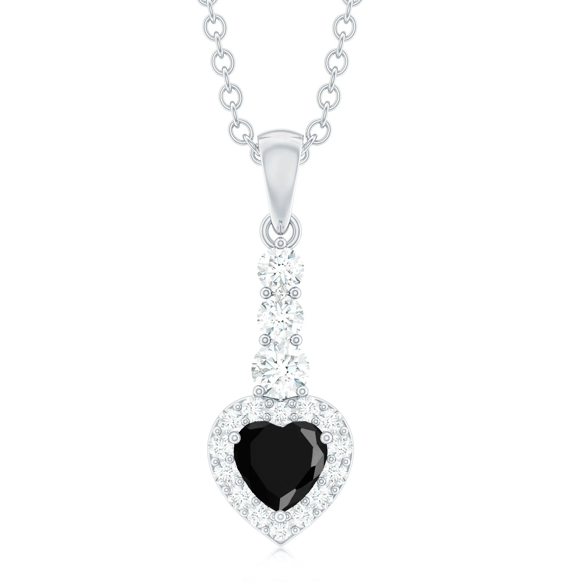 Heart Shape Black Onyx Drop Pendant with Diamond