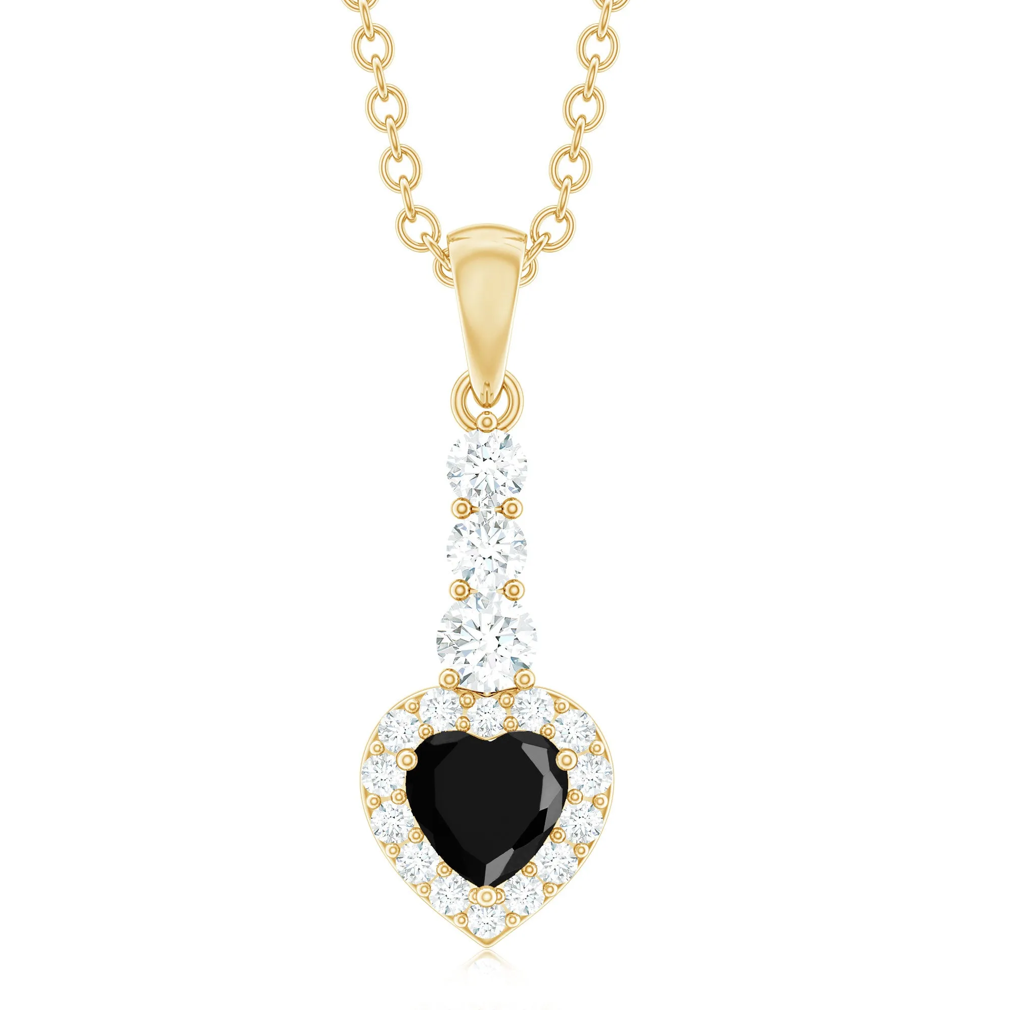 Heart Shape Black Onyx Drop Pendant with Diamond