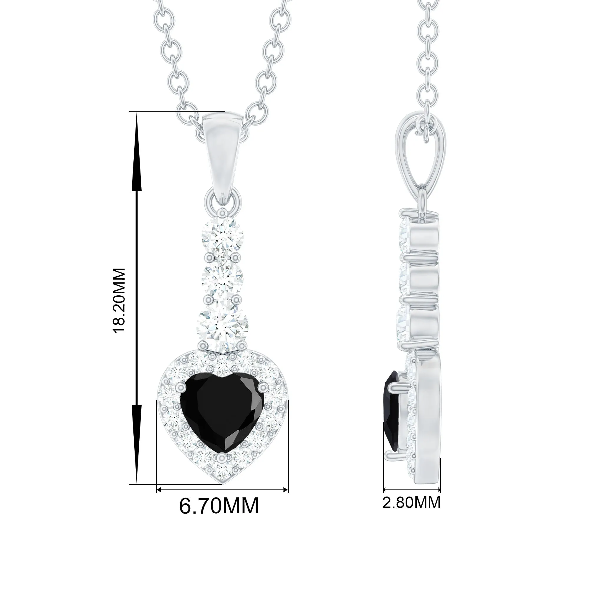 Heart Shape Black Onyx Drop Pendant with Diamond