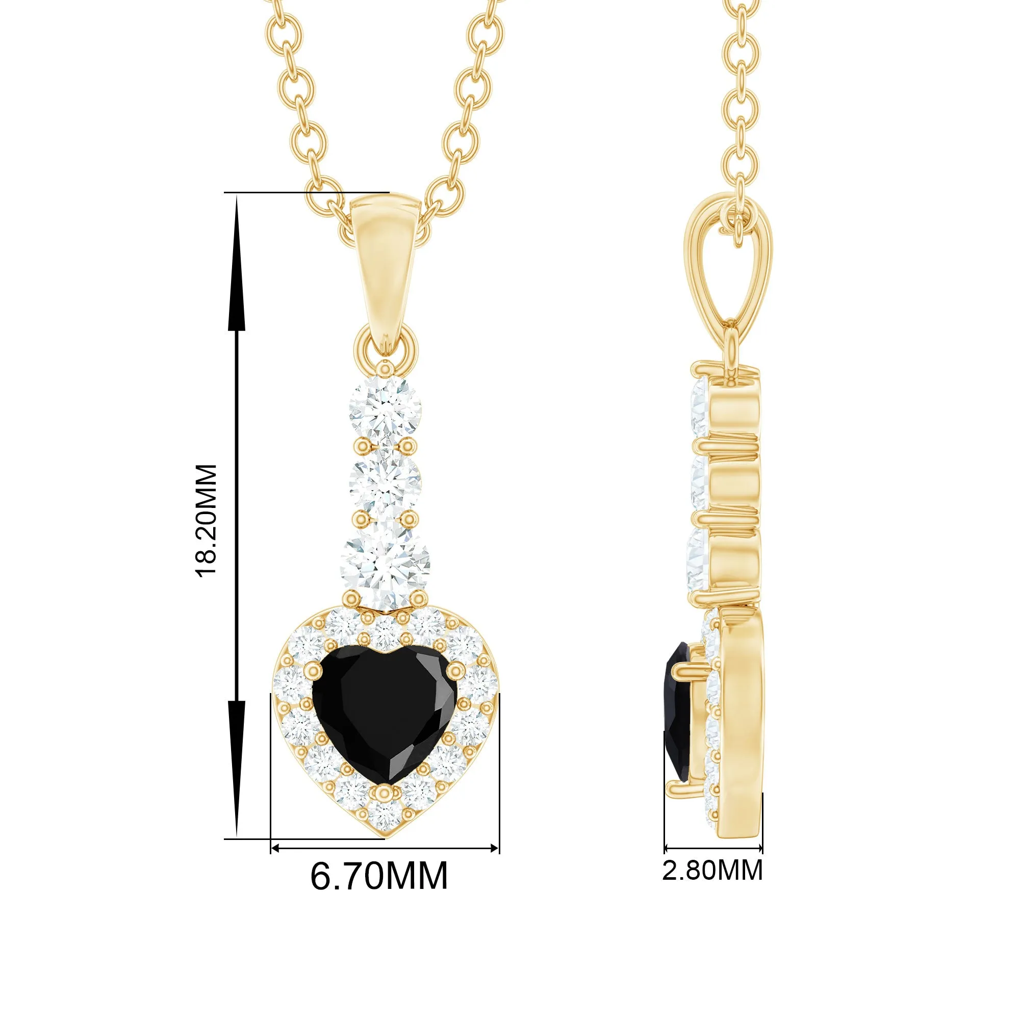 Heart Shape Black Onyx Drop Pendant with Diamond