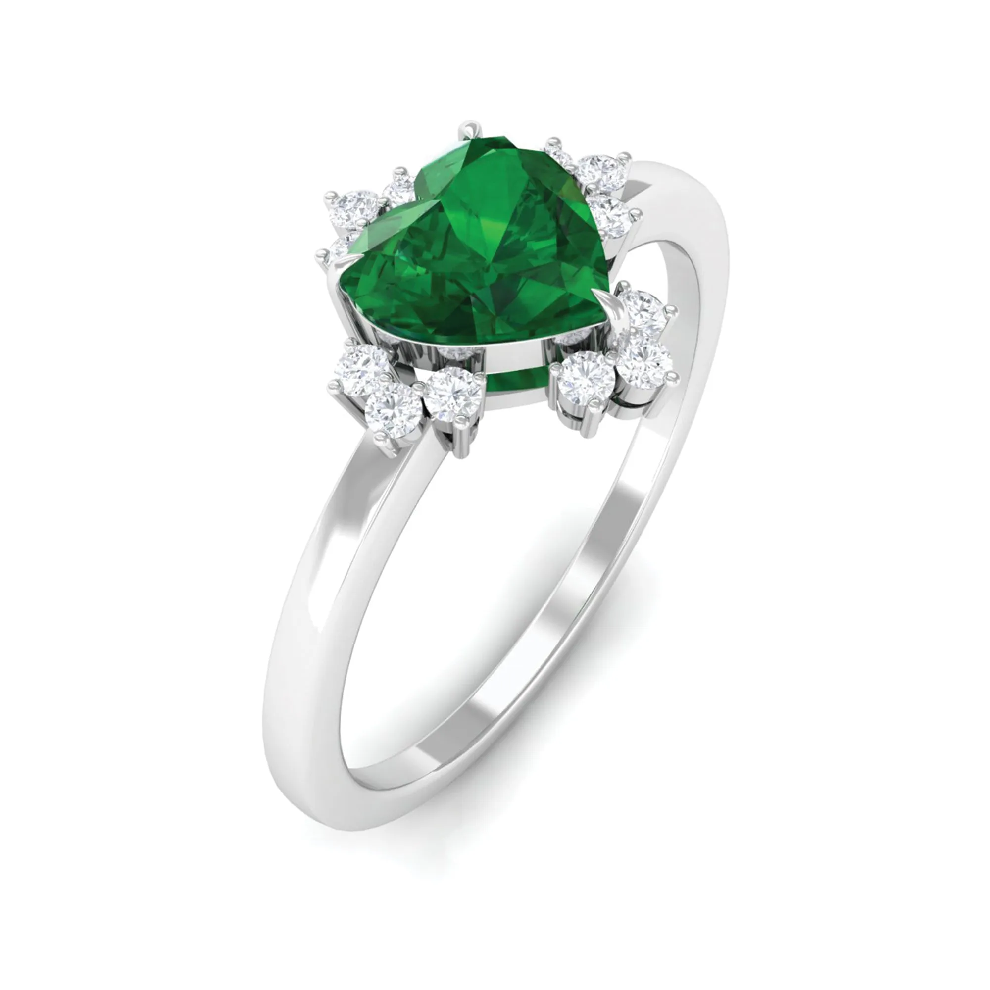 Heart Shape Created Emerald Promise Ring with Diamond Accent