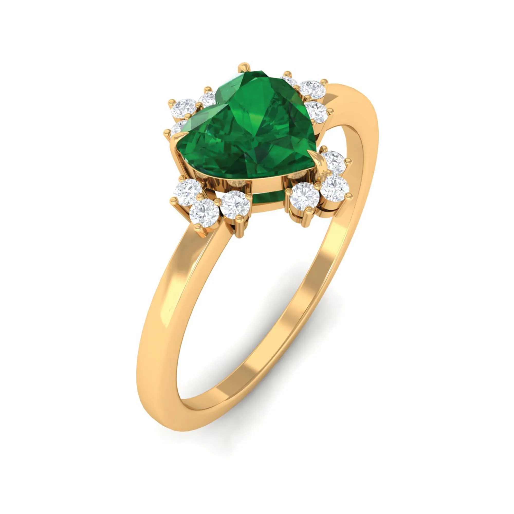 Heart Shape Created Emerald Promise Ring with Diamond Accent