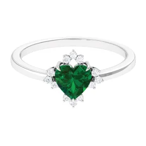 Heart Shape Created Emerald Promise Ring with Diamond Accent