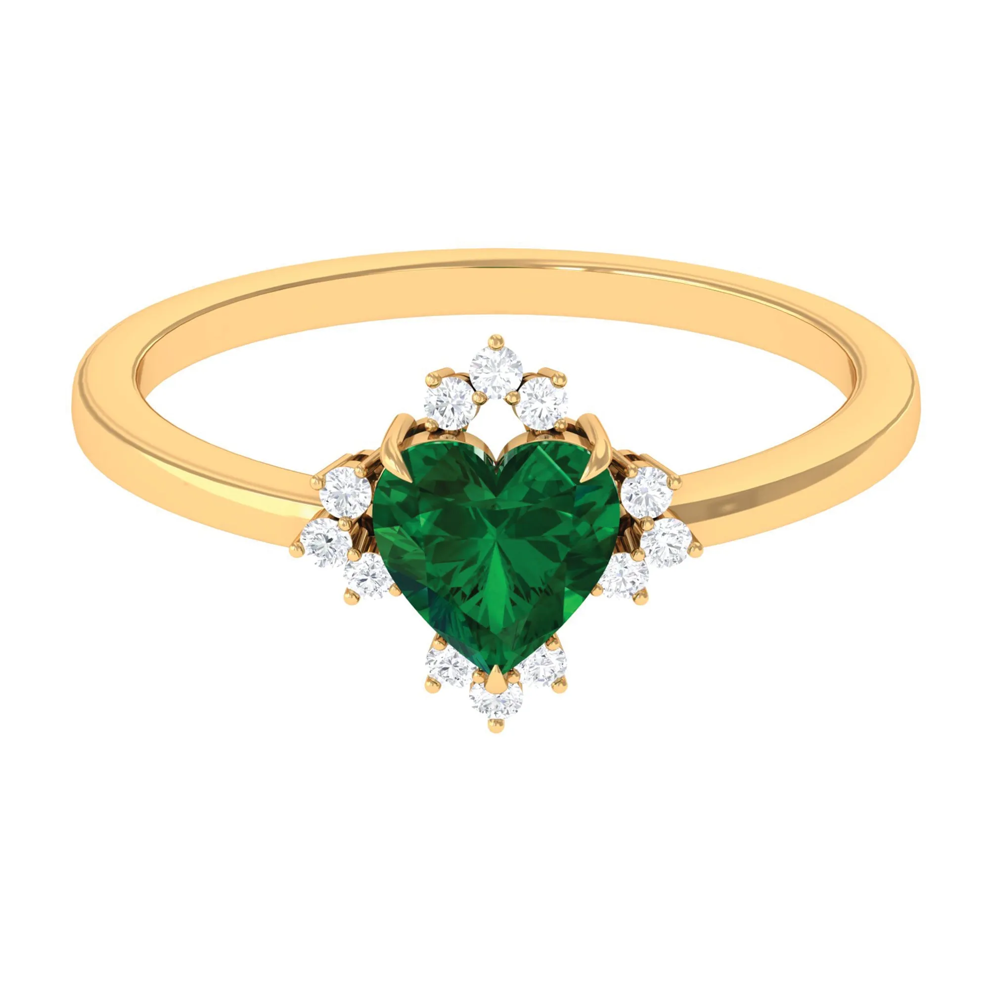 Heart Shape Created Emerald Promise Ring with Diamond Accent
