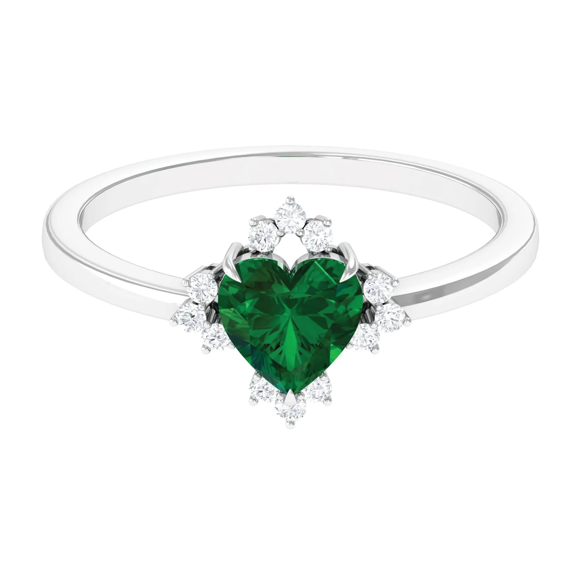 Heart Shape Created Emerald Promise Ring with Diamond Accent