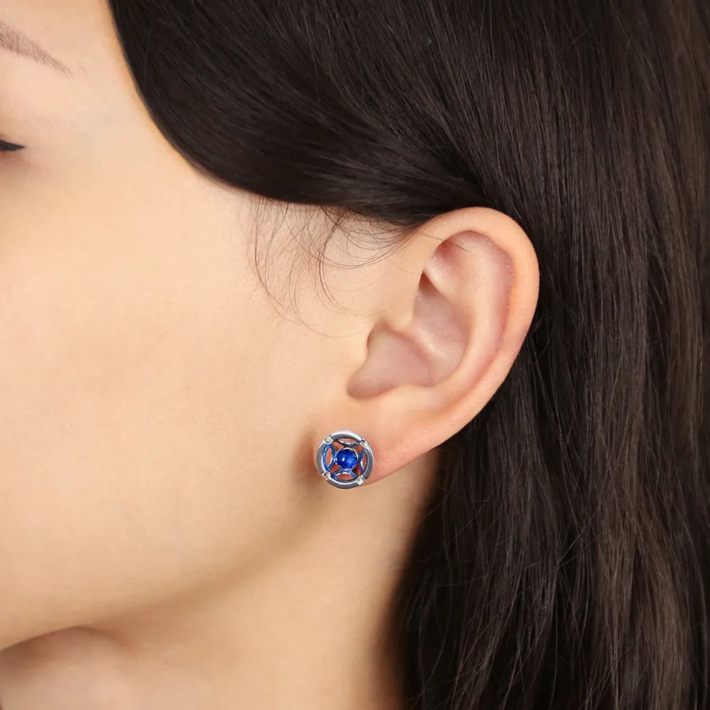Jalan Besar Small Stud Earrings - Sterling Silver - Sapphire