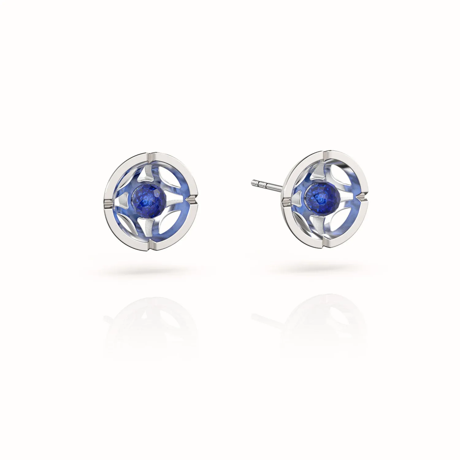 Jalan Besar Small Stud Earrings - Sterling Silver - Sapphire