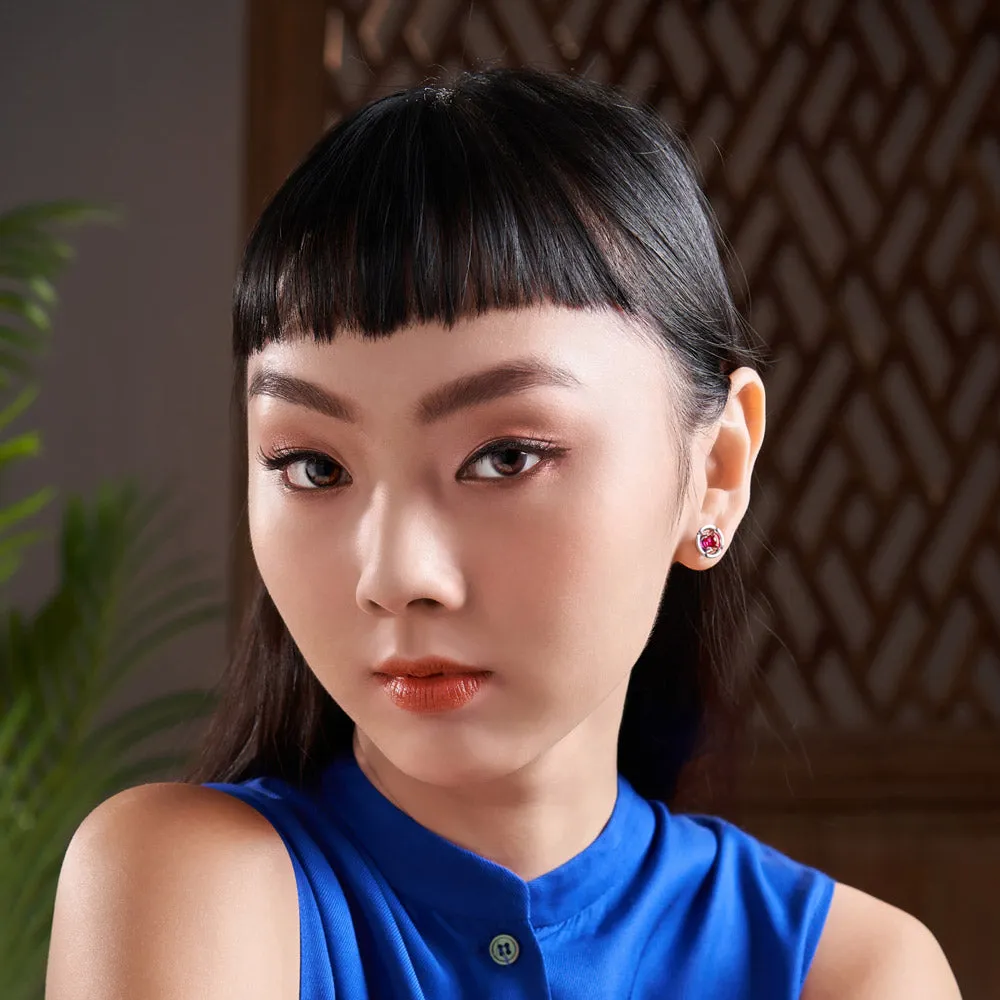 Jalan Besar Small Stud Earrings - Sterling Silver - Sapphire
