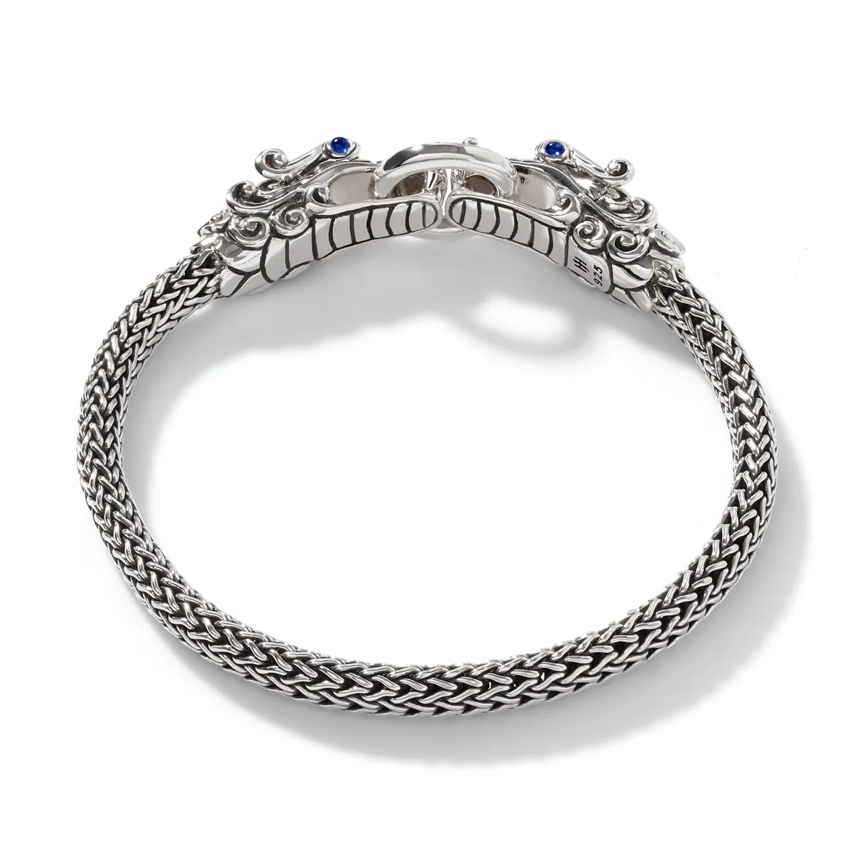 John Hardy Legends Naga Sterling Silver Double Head 5mm Extra Small Chain Bracelet with Black Sapphire & Spinel & Blue Sapphire Eyes
