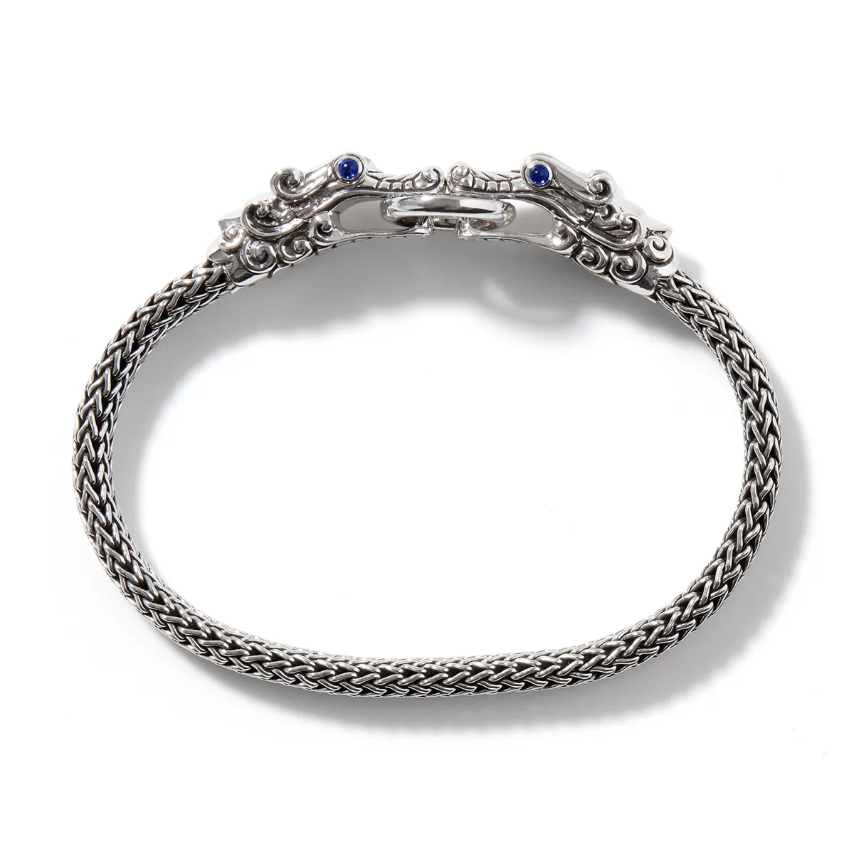 John Hardy Legends Naga Sterling Silver Double Head 5mm Extra Small Chain Bracelet with Black Sapphire & Spinel & Blue Sapphire Eyes
