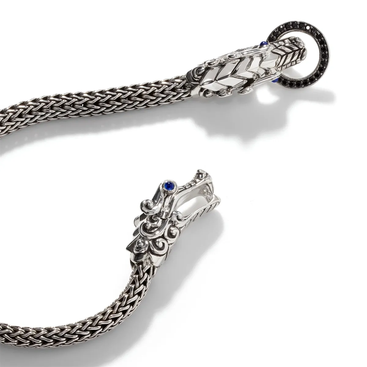 John Hardy Legends Naga Sterling Silver Double Head 5mm Extra Small Chain Bracelet with Black Sapphire & Spinel & Blue Sapphire Eyes
