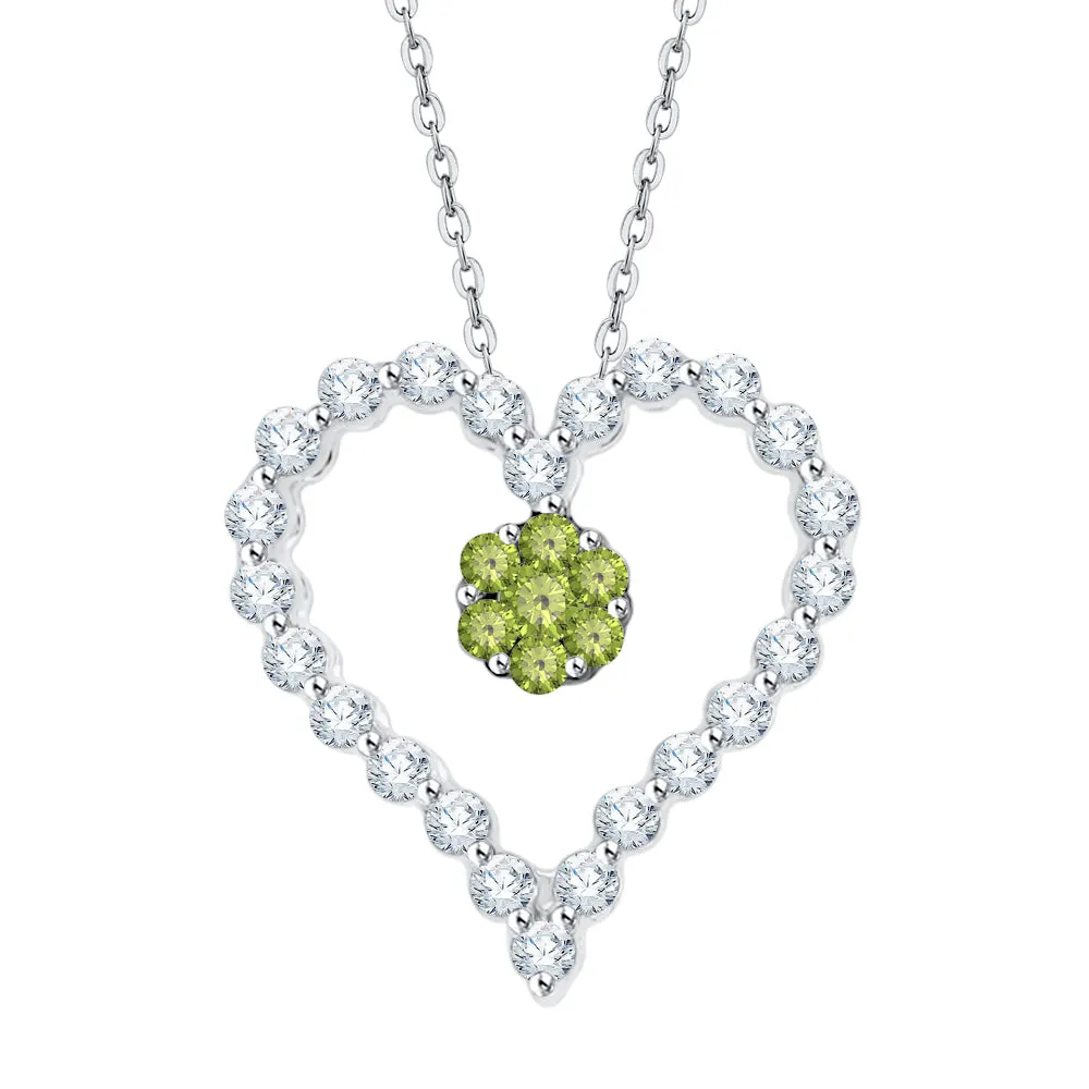 KATARINA 1/4 cttw Gemstone and Diamond Heart Pendant Necklace