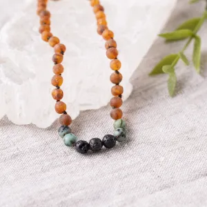 Kids | African Turquoise   Raw Cognac Aromatherapy Necklace