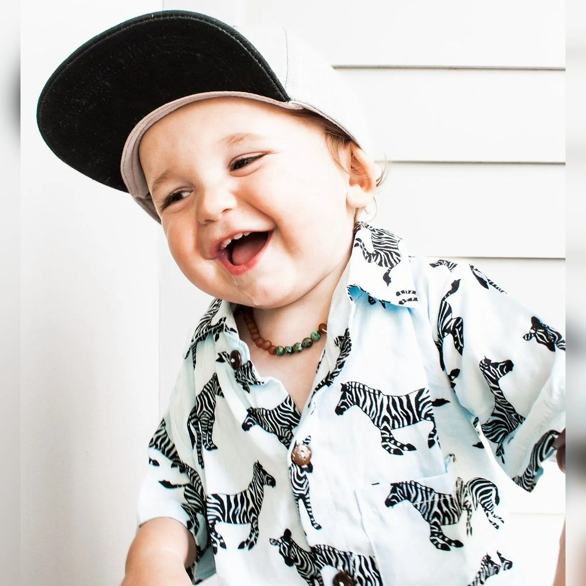 Kids | African Turquoise   Raw Cognac Aromatherapy Necklace