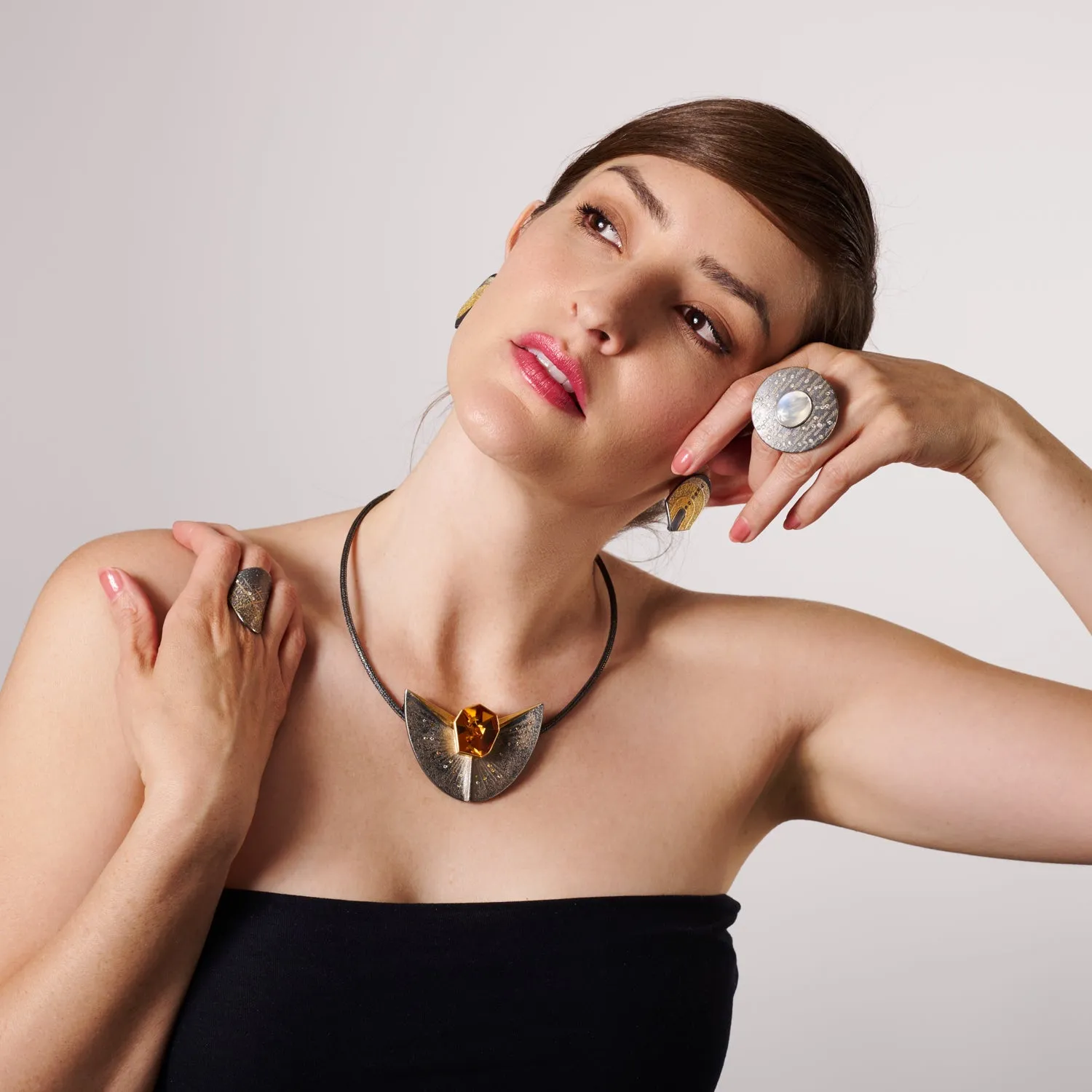 Knitted Oxidized Silver And Gold Necklace