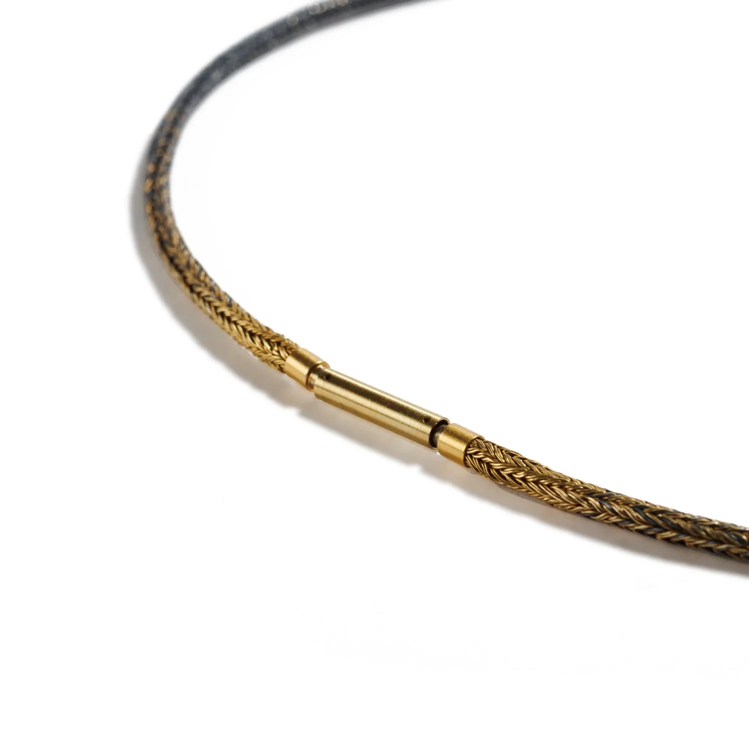 Knitted Oxidized Silver And Gold Necklace