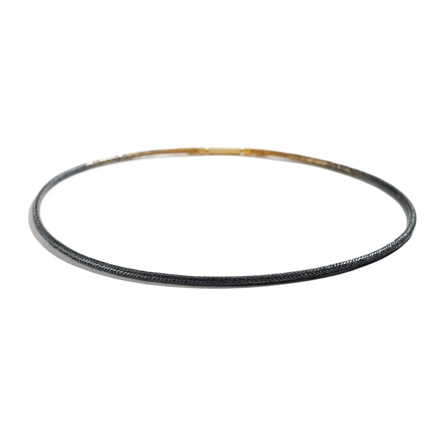 Knitted Oxidized Silver And Gold Necklace