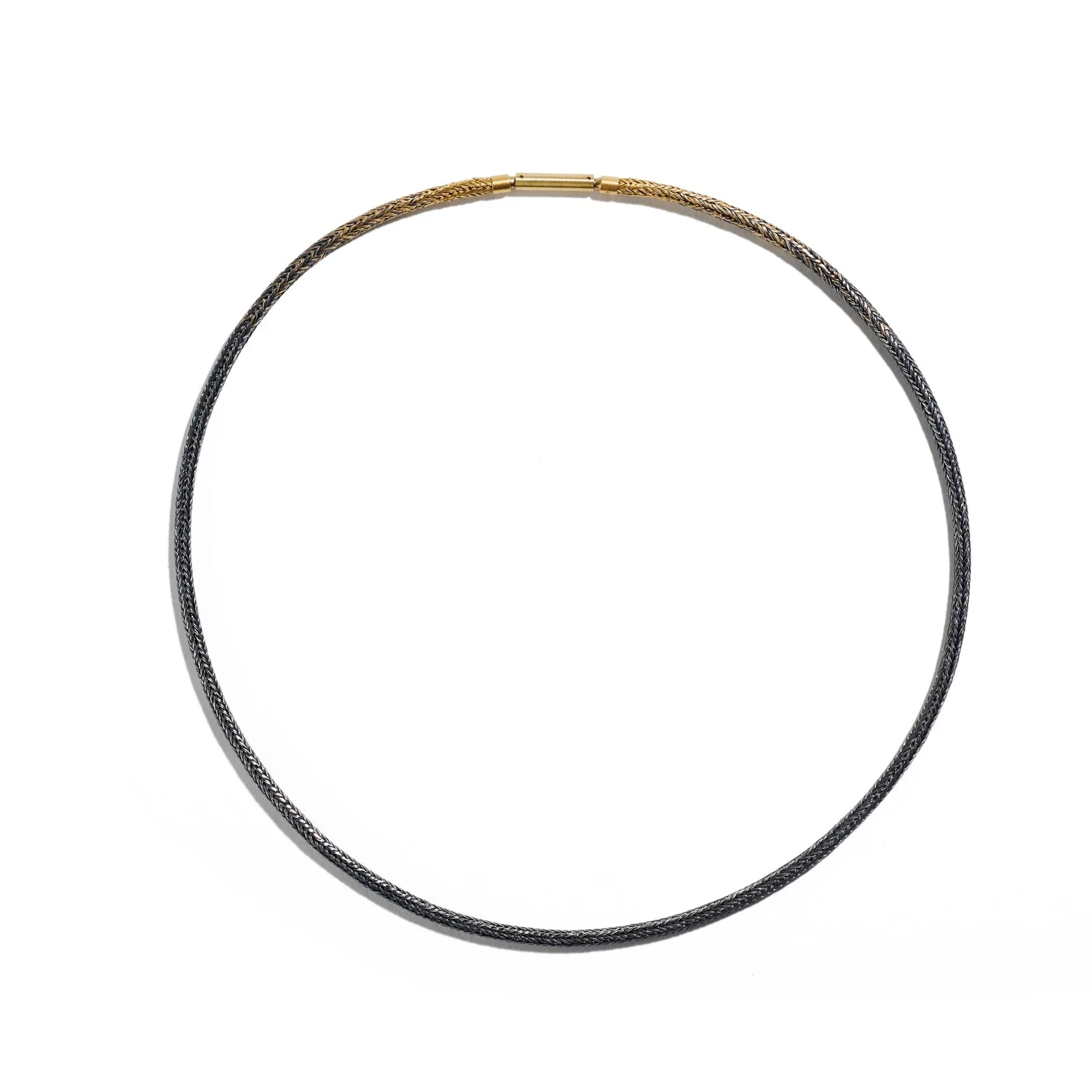 Knitted Oxidized Silver And Gold Necklace