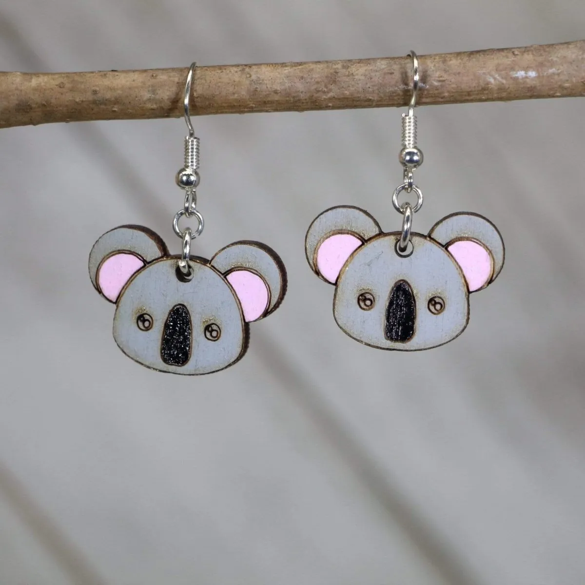 Koala Face Wooden Dangle Earrings by Cate's Concepts, LLC