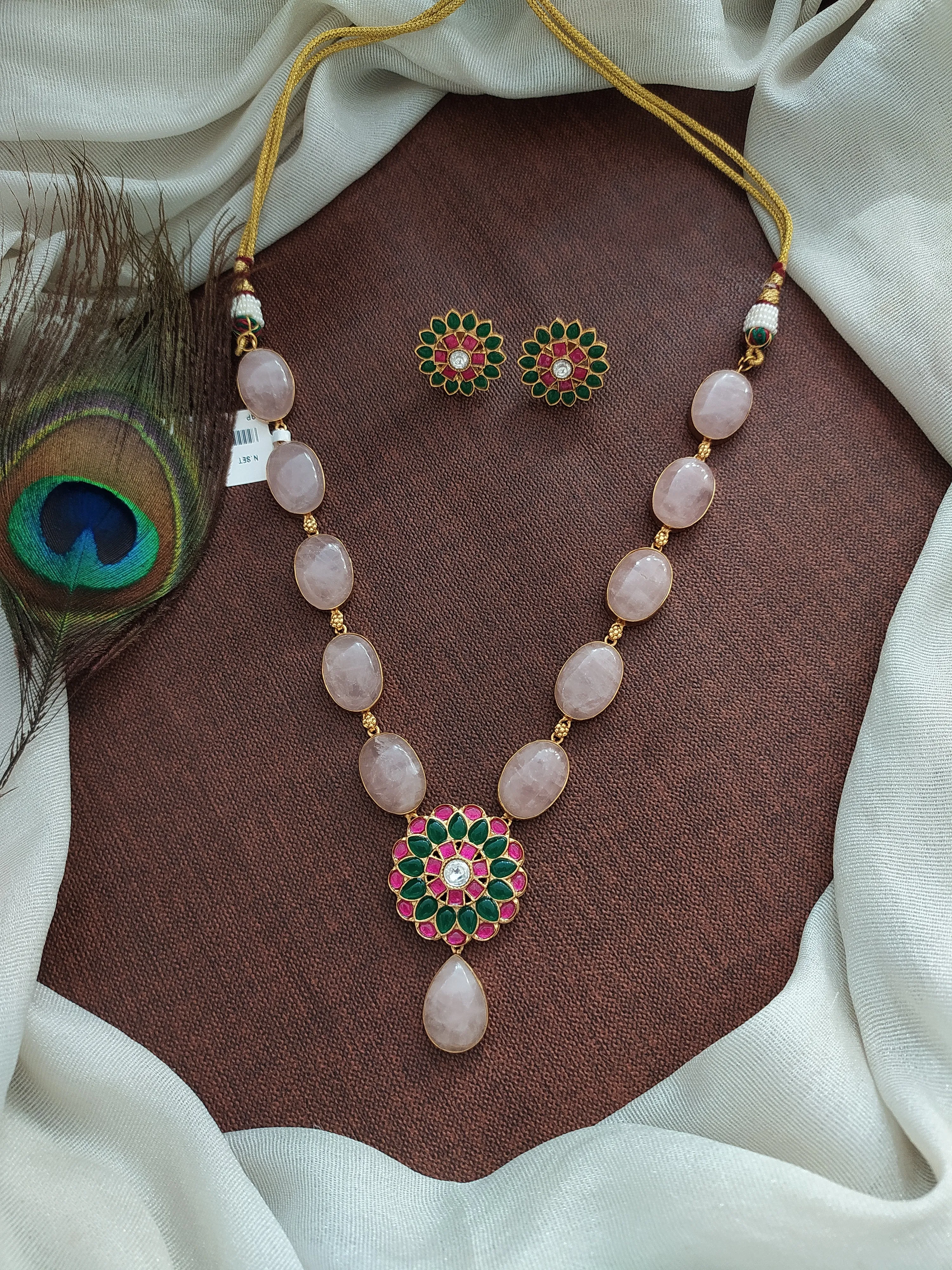 Kundan Necklace Set with Quartz Chain & Jadau Kundan Floral Pendant