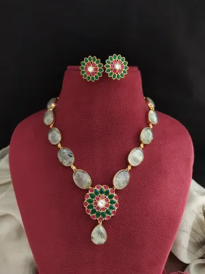 Kundan Necklace Set with Quartz Chain & Jadau Kundan Floral Pendant
