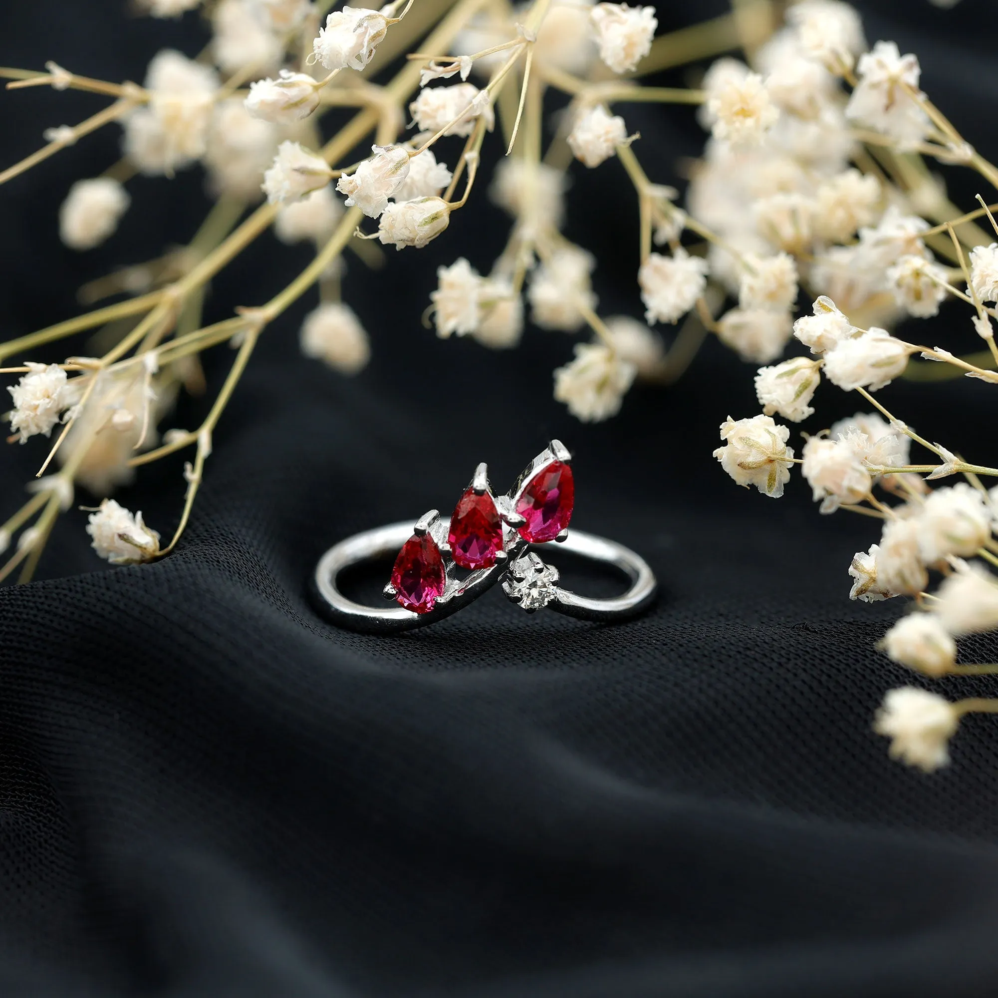 Lab Grown Ruby and Moissanite Leaf Enhancer Ring