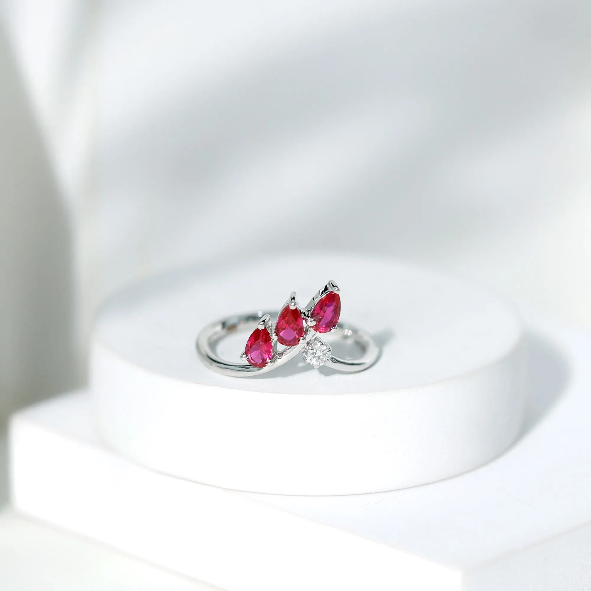 Lab Grown Ruby and Moissanite Leaf Enhancer Ring