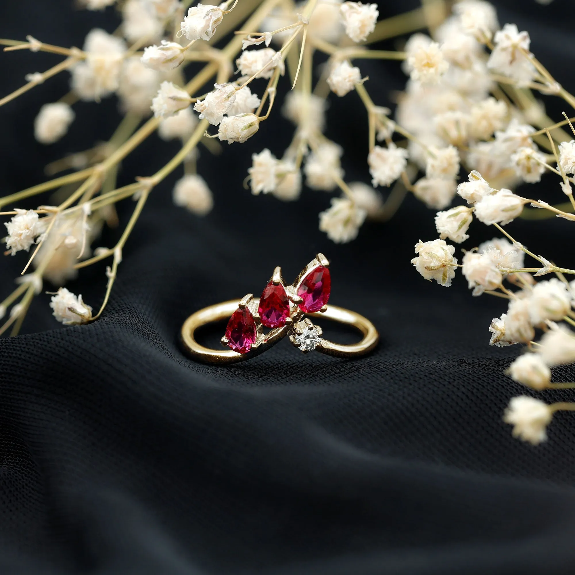 Lab Grown Ruby and Moissanite Leaf Enhancer Ring
