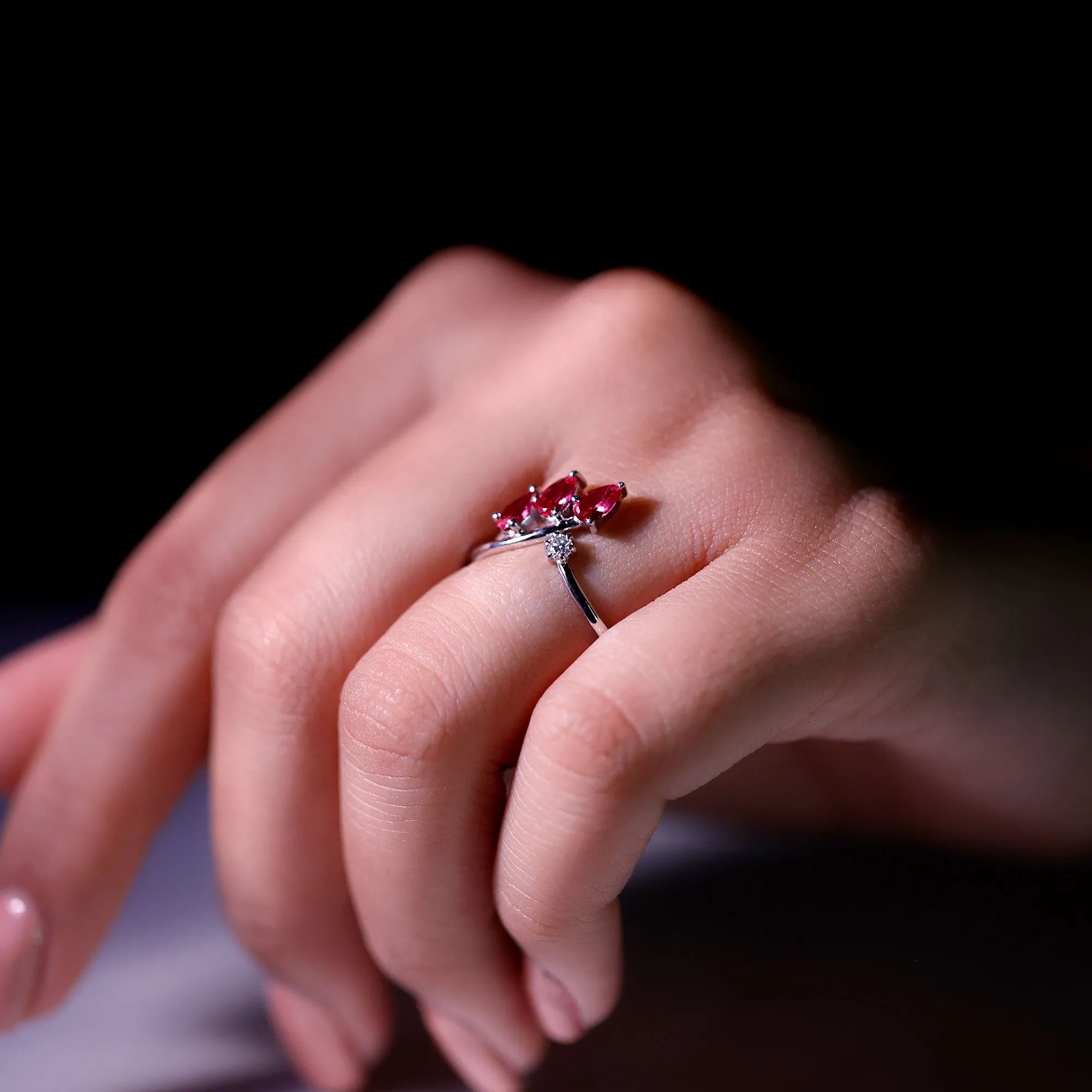Lab Grown Ruby and Moissanite Leaf Enhancer Ring