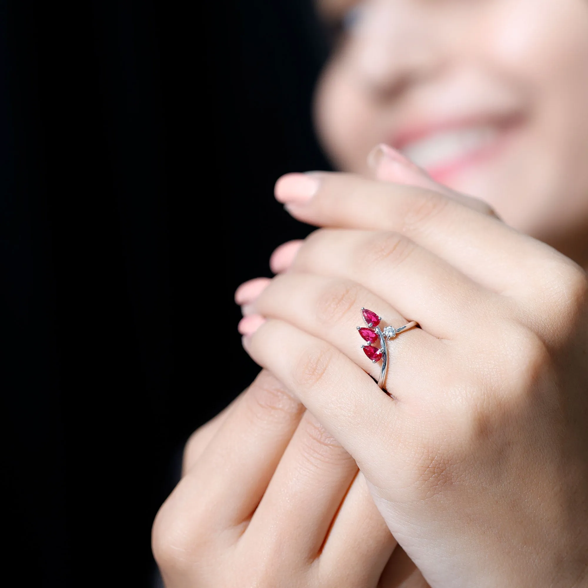 Lab Grown Ruby and Moissanite Leaf Enhancer Ring