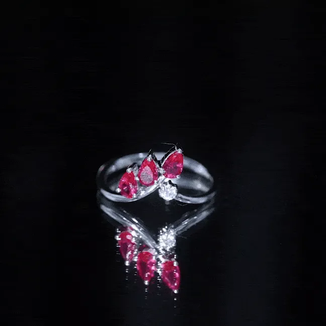 Lab Grown Ruby and Moissanite Leaf Enhancer Ring