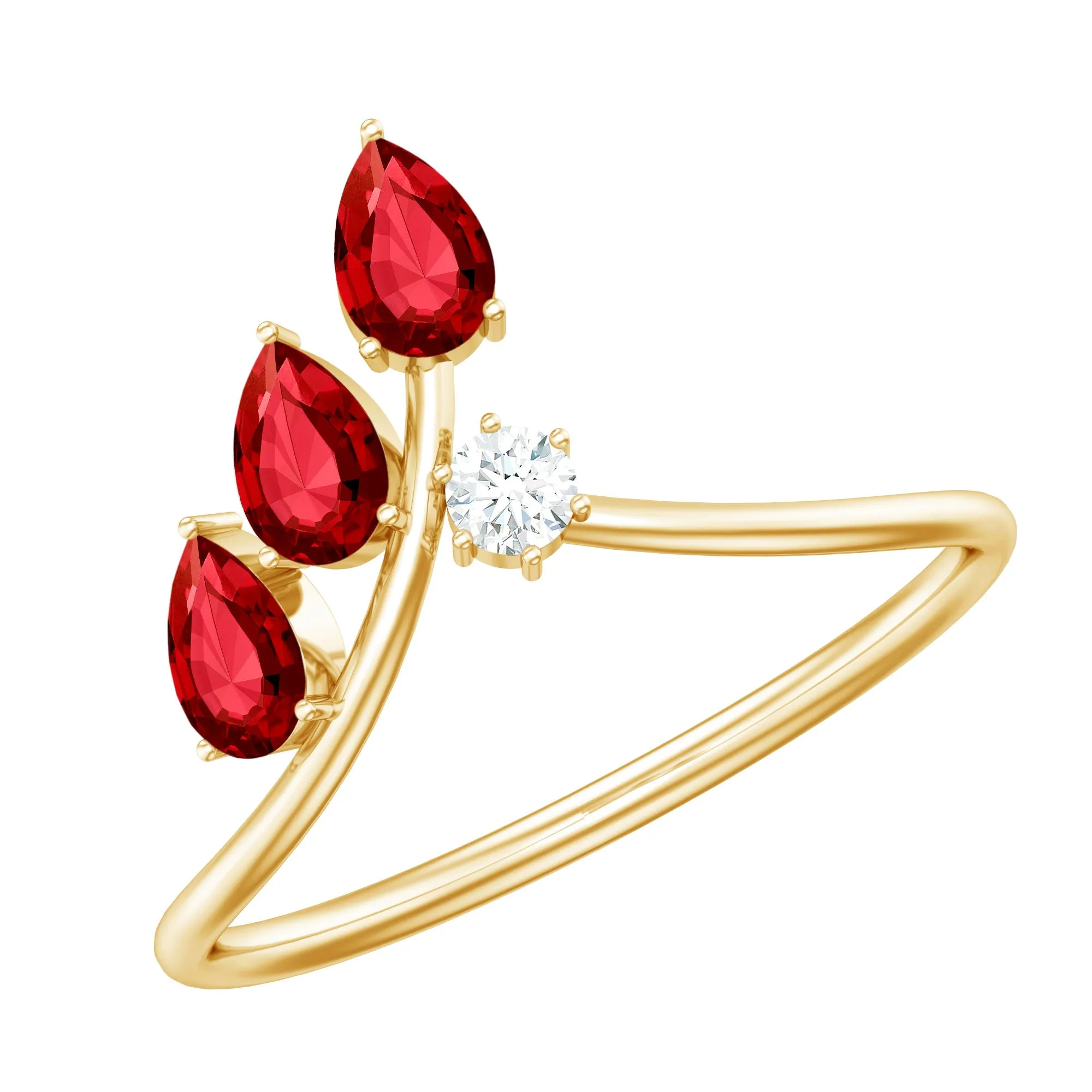 Lab Grown Ruby and Moissanite Leaf Enhancer Ring