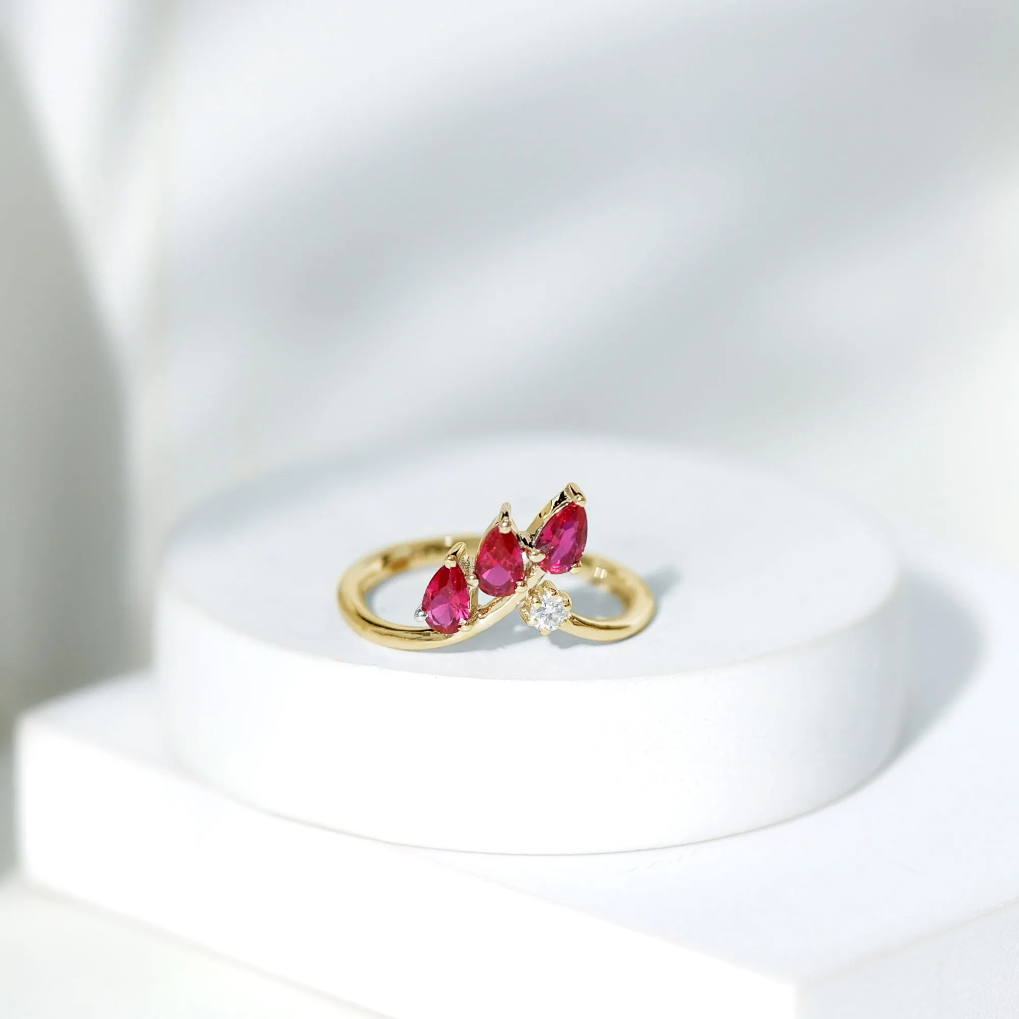 Lab Grown Ruby and Moissanite Leaf Enhancer Ring