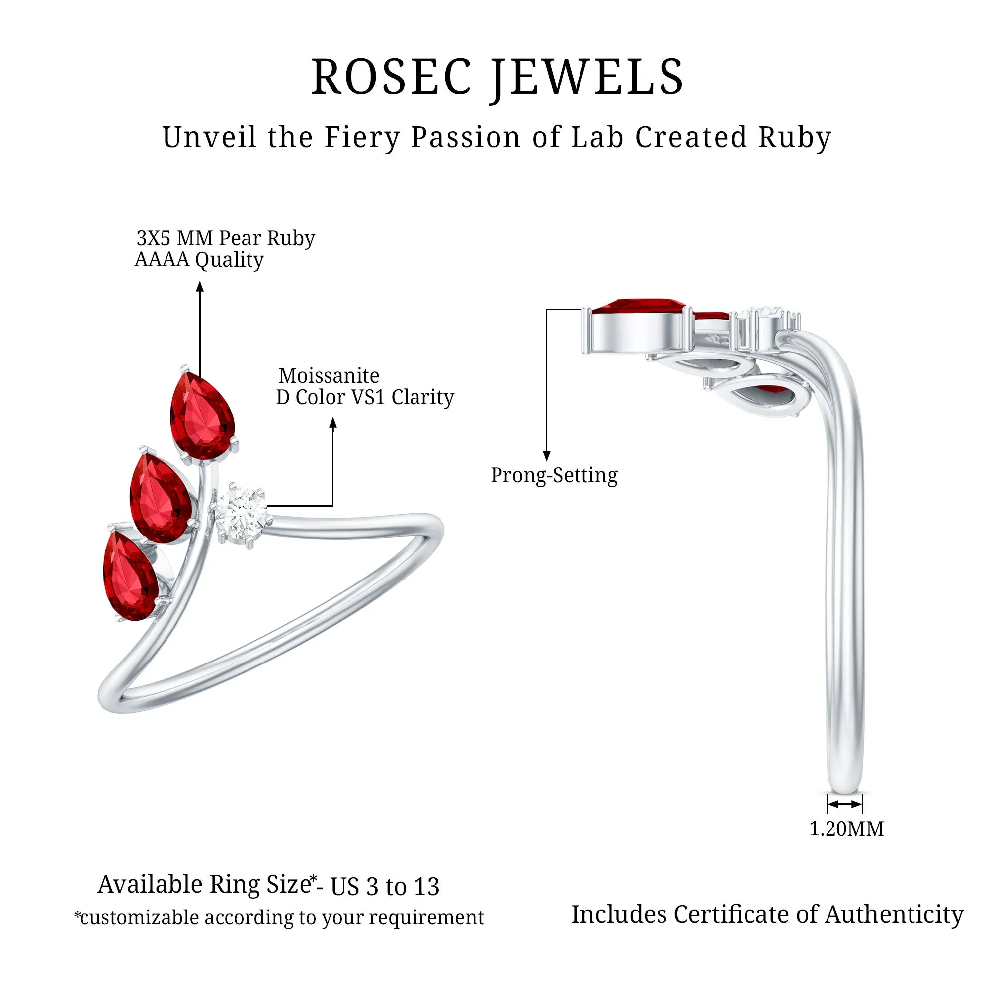 Lab Grown Ruby and Moissanite Leaf Enhancer Ring