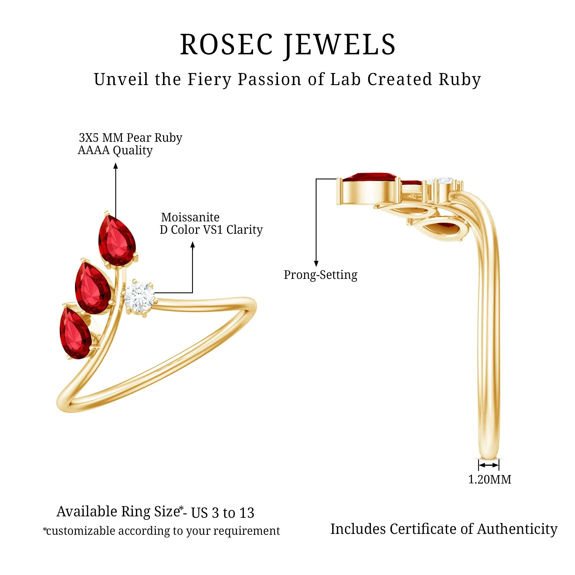 Lab Grown Ruby and Moissanite Leaf Enhancer Ring