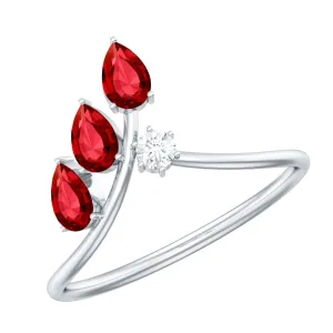 Lab Grown Ruby and Moissanite Leaf Enhancer Ring