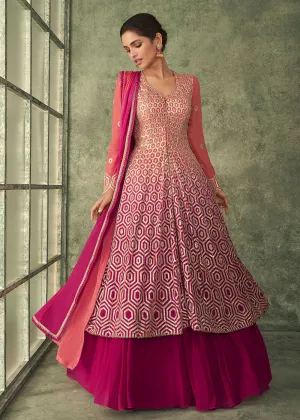 Lehenga Style Ombre Pink & Magenta Kurti Style Anarkali