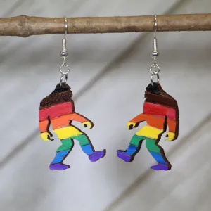 LGBTQIA  Pride Bigfoot Wooden Dangle Earrings by Cate's Concepts, LLC