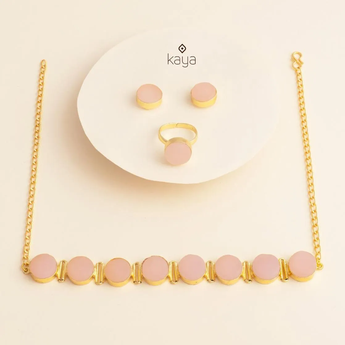 Liba - Multi Colour Natural Stone Necklace Earrings Set (color option)