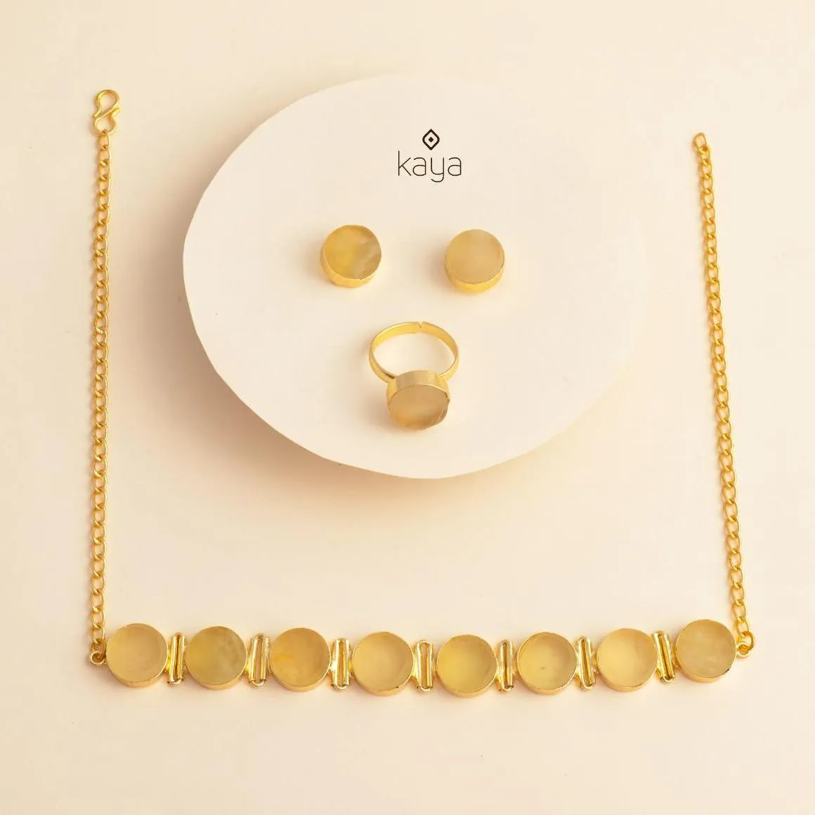 Liba - Multi Colour Natural Stone Necklace Earrings Set (color option)