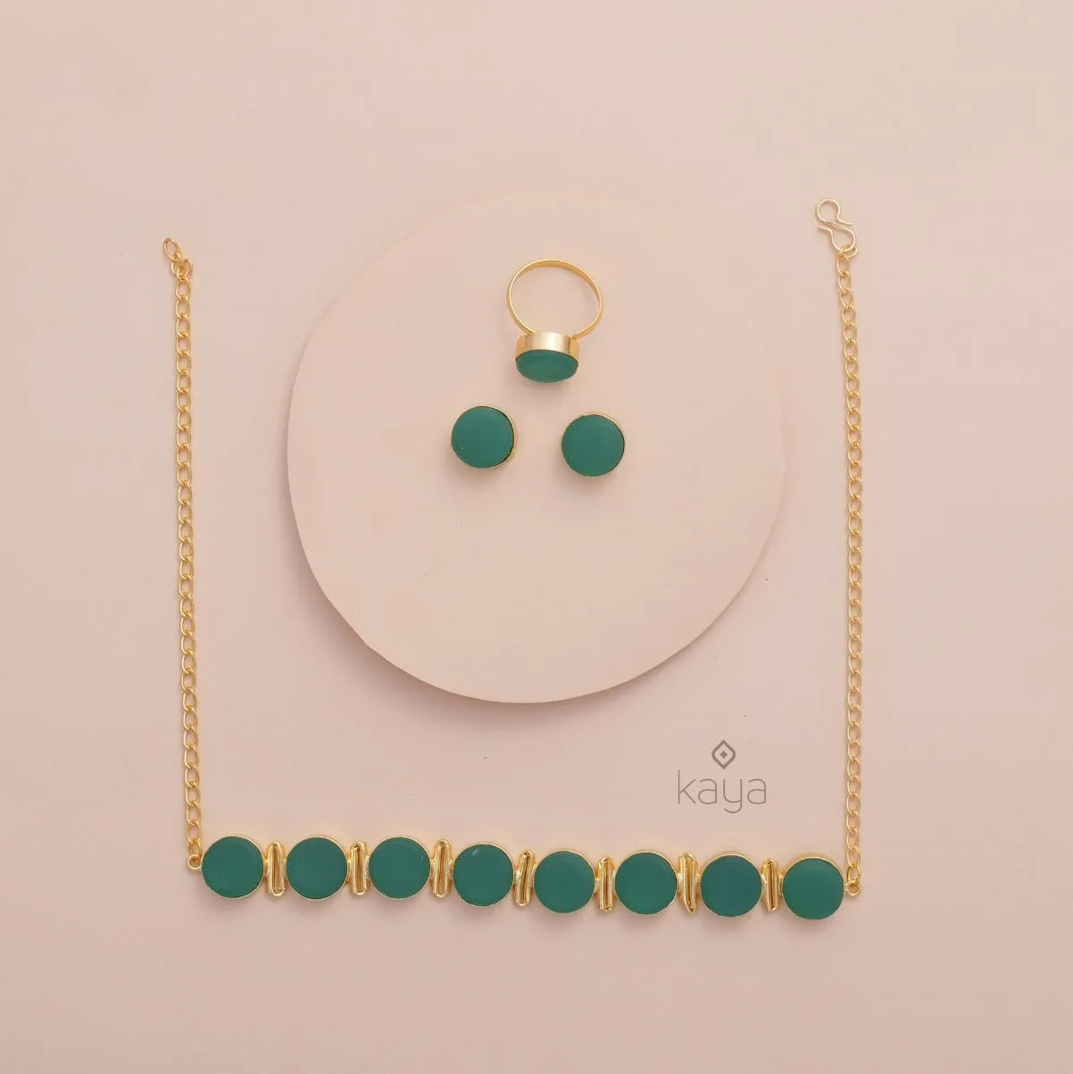 Liba - Multi Colour Natural Stone Necklace Earrings Set (color option)