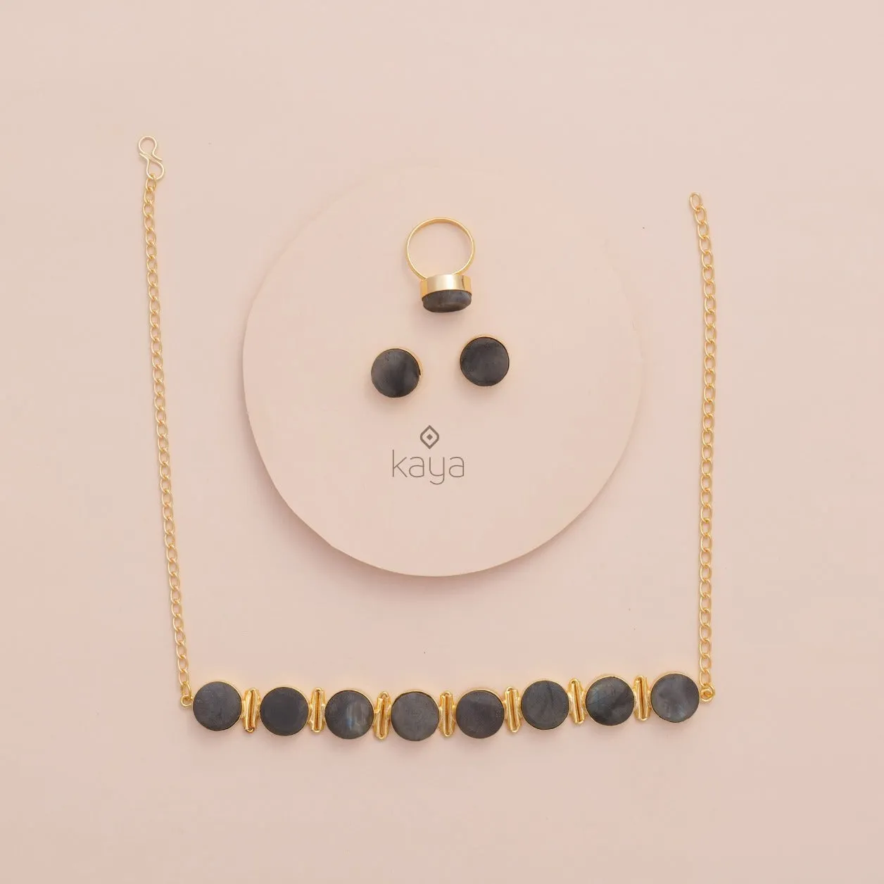 Liba - Multi Colour Natural Stone Necklace Earrings Set (color option)