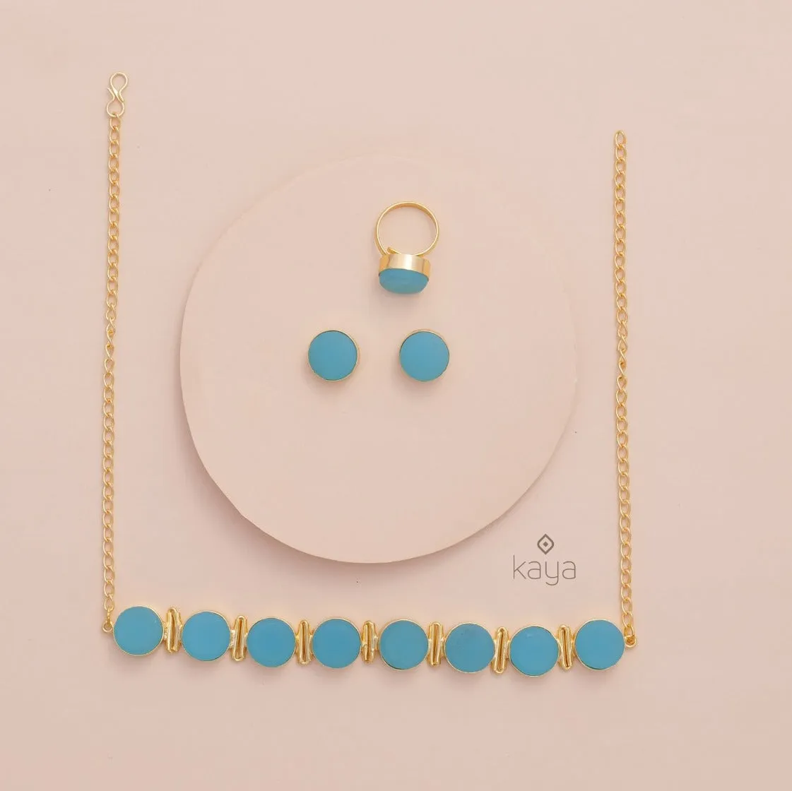 Liba - Multi Colour Natural Stone Necklace Earrings Set (color option)