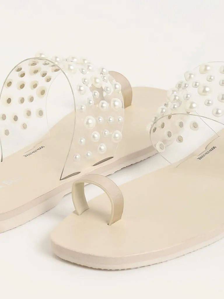 LUNA BLU Ivory Pearl Embellished Sandals