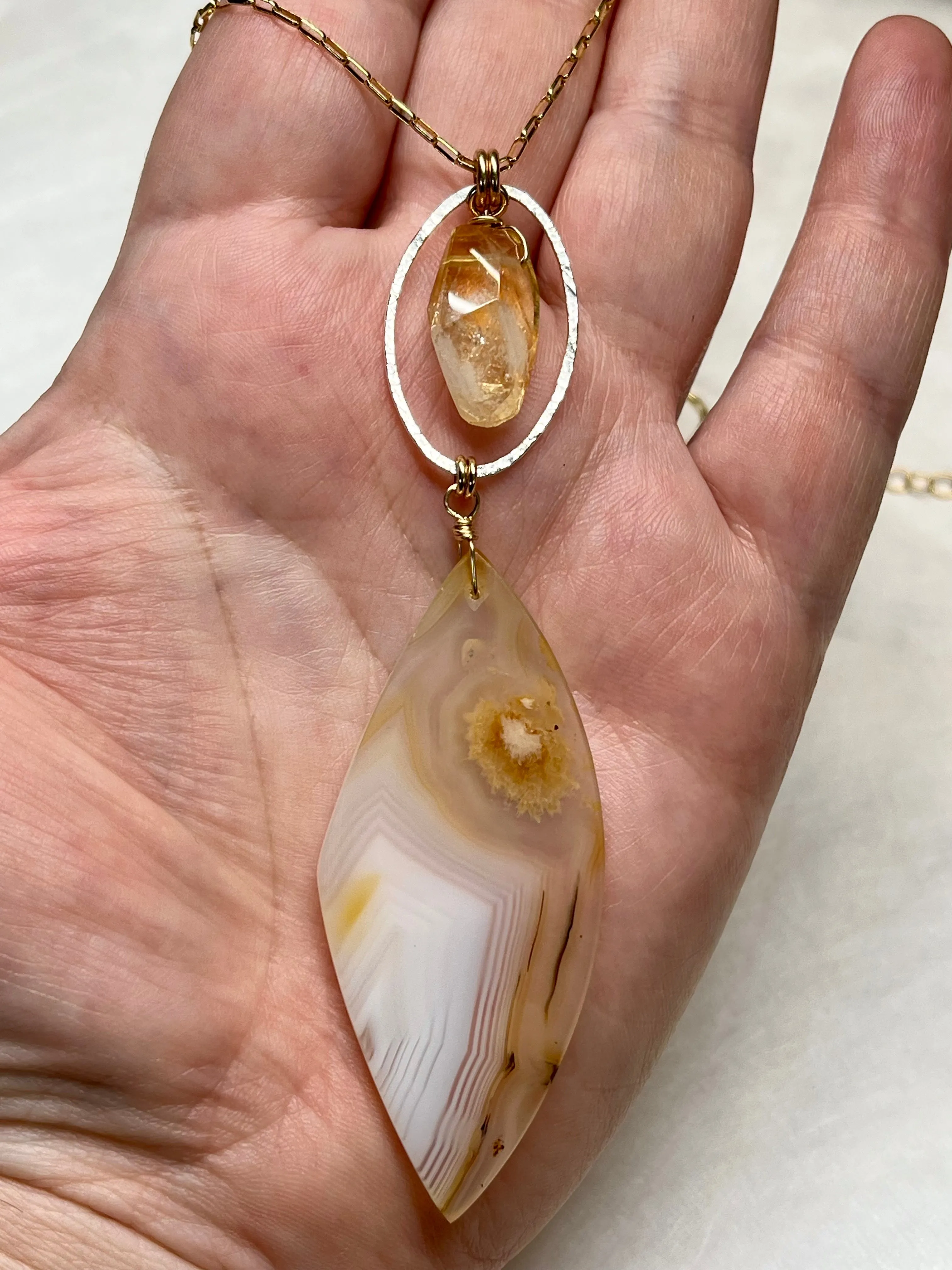 •LUNA• ghost agate   citrine   mixed metal necklace (16"-18")